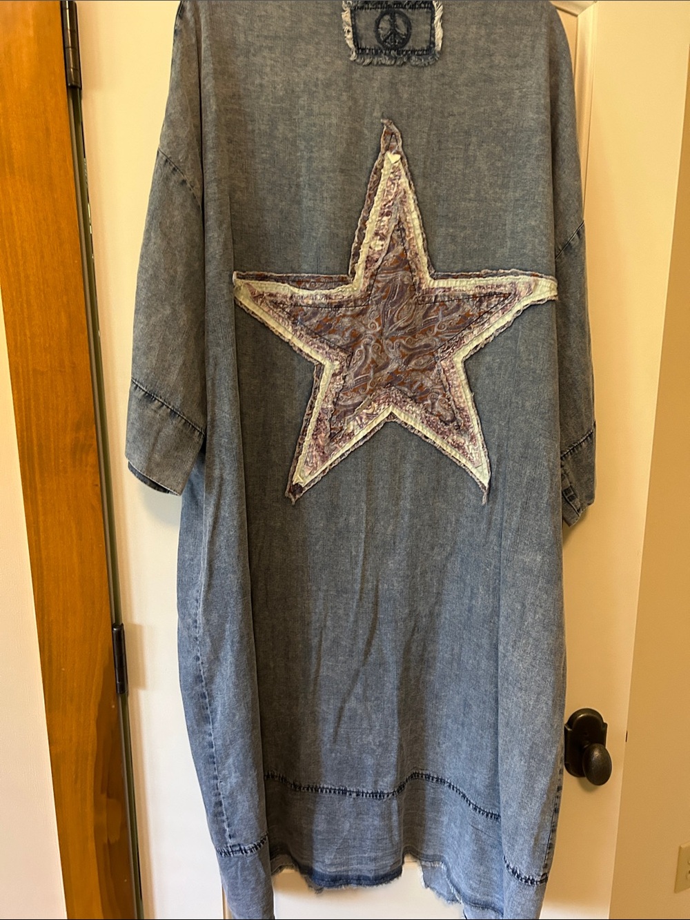 Blue Velvet Boho Western Relaxed Open-Front Soft Denim Duster Jacket Versatile - Picture 5 of 9